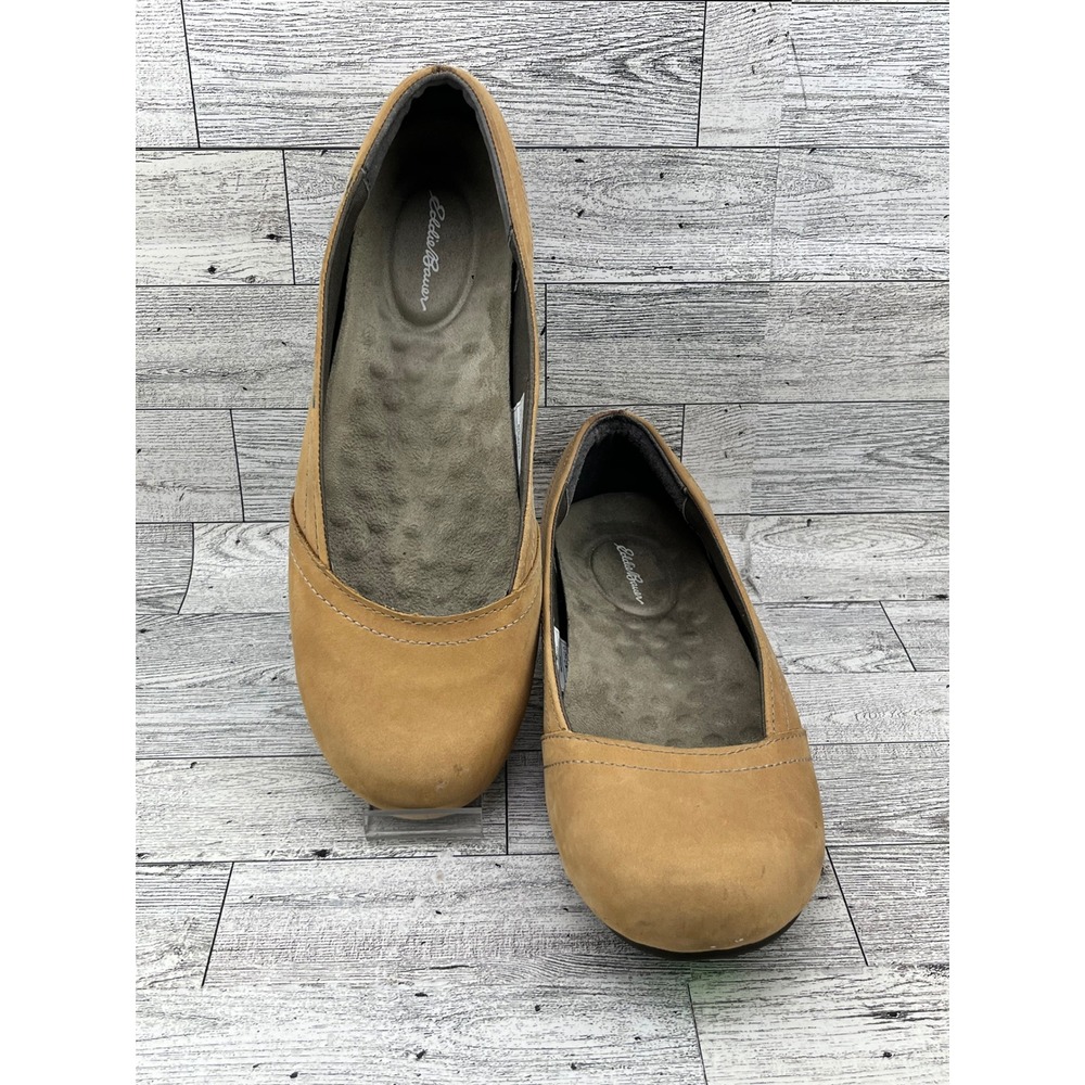Eddie Bauer Womens‎ Tan Nubuck Leather Slip On Comfort Flats Size 9.5 2979